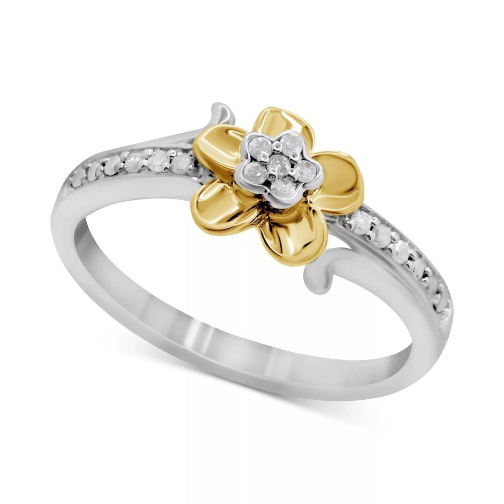 Macy's Diamond Flower Ring (1/10 ct. t.w.) – Sterling Silver & 14K Gold-Plate